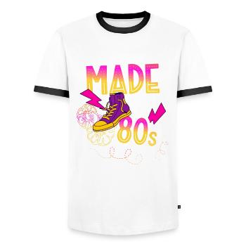 80er Achtziger Jahrzehnt 1980 Vintage 80er Party - Männer Kontrast-T-Shirt - Weiß/Schwarz - Vorne - AI Model Female 172 light (172cm) & AI Model Male 178 dark (178cm)