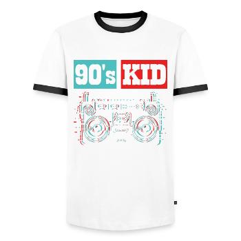 90s Kid Nineties Decade 1990 Vintage 90s Party - Men's Ringer Shirt - white/black - Front - AI Model Female 172 light (172cm) & AI Model Male 178 dark (178cm)