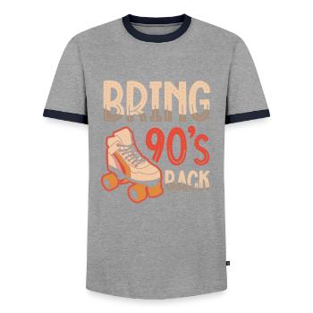 Bring back the 90s. Nineties - Men's Ringer Shirt - grey/navy  - Front - AI Model Female 172 light (172cm) & AI Model Male 178 light (178cm)