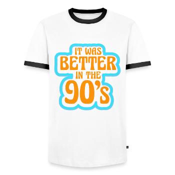 It was better in the 90s nineties decade 1990 - Men's Ringer Shirt - white/black - Front - AI Model Female 172 light (172cm) & AI Model Male 178 dark (178cm)