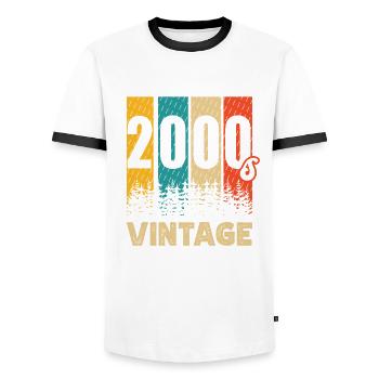 2000er Jahrgang Jahrzehnt 2000 Ära Millenium Retro - Männer Kontrast-T-Shirt - Weiß/Schwarz - Vorne - AI Model Female 172 light (172cm) & AI Model Male 178 dark (178cm)