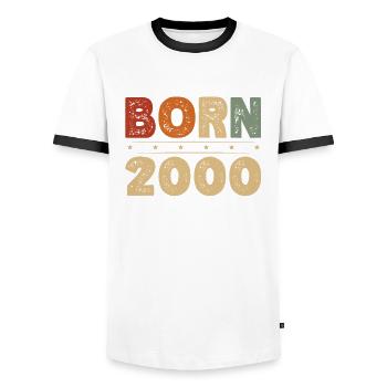 Geboren 2000 Dekade 2000 Ära Millenium Vintage - Männer Kontrast-T-Shirt - Weiß/Schwarz - Vorne - AI Model Female 172 light (172cm) & AI Model Male 178 dark (178cm)