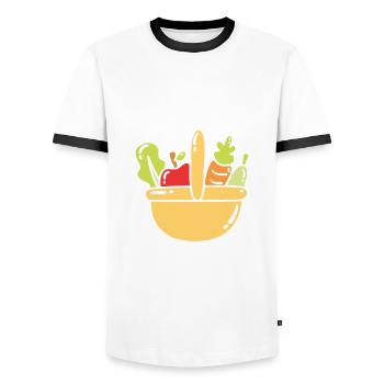 I can spontaneously start talking about diets - Men's Ringer Shirt - white/black - Front - AI Model Female 172 light (172cm) & AI Model Male 178 dark (178cm)