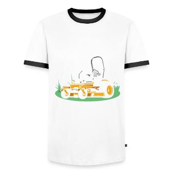 You Grow It We Mow It Lawn Mower - Men's Ringer Shirt - white/black - Front - AI Model Female 172 light (172cm) & AI Model Male 178 dark (178cm)