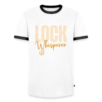 Lock Whisperer Serrurier Serrurier Sélecteur de serrure - T-shirt contrasté Homme - blanc/noir - Devant - AI Model Female 172 light (172cm) & AI Model Male 178 dark (178cm)