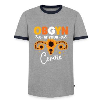Obstetrics for your cervix - Men's Ringer Shirt - grey/navy  - Front - AI Model Female 172 light (172cm) & AI Model Male 178 light (178cm)