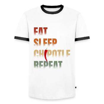 Eat Sleep Chipotle Repeat Spicy Food Taste - Men's Ringer Shirt - white/black - Front - AI Model Female 172 light (172cm) & AI Model Male 178 dark (178cm)