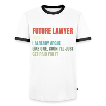Lawyer Lawyer Profession Profession Career - Men's Ringer Shirt - white/black - Front - AI Model Female 172 light (172cm) & AI Model Male 178 dark (178cm)