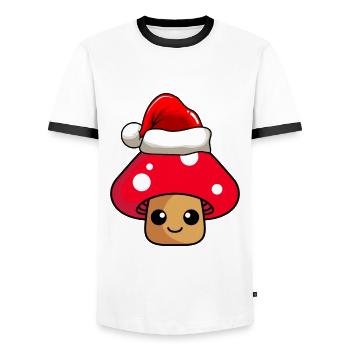 Pilz Weihnachten Comic Xmas - Männer Kontrast-T-Shirt - Weiß/Schwarz - Vorne - AI Model Female 172 light (172cm) & AI Model Male 178 dark (178cm)