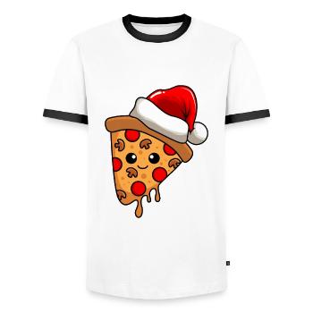 Pizza Weihnachten Comic Xmas - Männer Kontrast-T-Shirt - Weiß/Schwarz - Vorne - AI Model Female 172 light (172cm) & AI Model Male 178 dark (178cm)