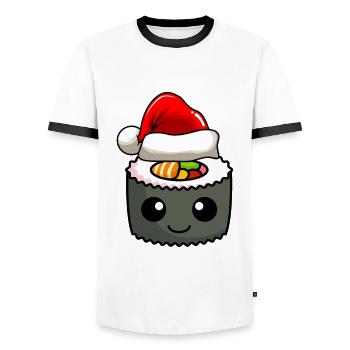 Sushi Weihnachten Comic Xmas - Männer Kontrast-T-Shirt - Weiß/Schwarz - Vorne - AI Model Female 172 light (172cm) & AI Model Male 178 dark (178cm)