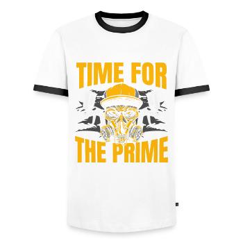 Il est temps pour le peintre automobile de première classe - T-shirt contrasté Homme - blanc/noir - Devant - AI Model Female 172 light (172cm) & AI Model Male 178 dark (178cm)