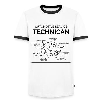 Technicien mécanicien automobile - T-shirt contrasté Homme - blanc/noir - Devant - AI Model Female 172 light (172cm) & AI Model Male 178 dark (178cm)