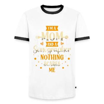 I am a mother and a sonographer, nothing - Men's Ringer Shirt - white/black - Front - AI Model Female 172 light (172cm) & AI Model Male 178 dark (178cm)