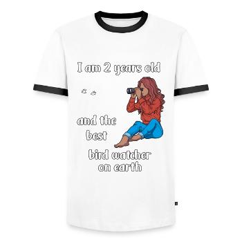 I'm 2 - Girl Bird Watching - Men's Ringer Shirt - white/black - Front - AI Model Female 172 light (172cm) & AI Model Male 178 dark (178cm)