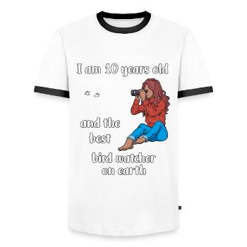 I'm 10 - Girl Bird Watching - Men's Ringer Shirt - white/black - Front - AI Model Female 172 light (172cm) & AI Model Male 178 dark (178cm)