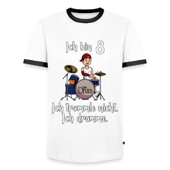 Ich bin 8 - Jungen Schlagzeuger - Männer Kontrast-T-Shirt - Weiß/Schwarz - Vorne - AI Model Female 172 light (172cm) & AI Model Male 178 dark (178cm)