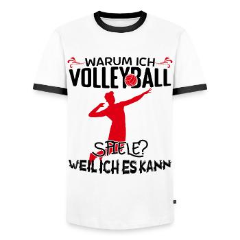 Volleyball Volleyballtrainer Warum ich Volleyball! - Männer Kontrast-T-Shirt - Weiß/Schwarz - Vorne - AI Model Female 172 light (172cm) & AI Model Male 178 dark (178cm)