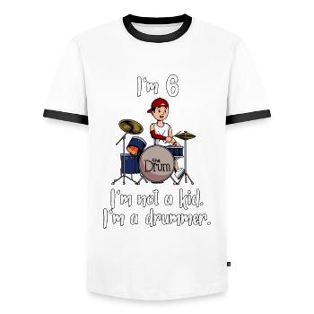 Ich bin 6 - Jungen Schlagzeuger - Männer Kontrast-T-Shirt - Weiß/Schwarz - Vorne - AI Model Female 172 light (172cm) & AI Model Male 178 dark (178cm)