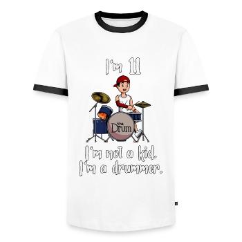Ich bin 11 - Jungen Schlagzeuger - Männer Kontrast-T-Shirt - Weiß/Schwarz - Vorne - AI Model Female 172 light (172cm) & AI Model Male 178 dark (178cm)