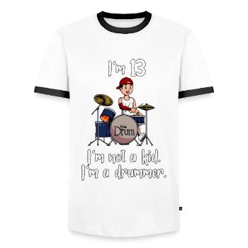 Ich bin 13 - Jungen Schlagzeuger - Männer Kontrast-T-Shirt - Weiß/Schwarz - Vorne - AI Model Female 172 light (172cm) & AI Model Male 178 dark (178cm)