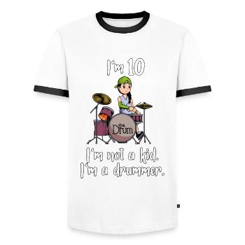 Ich bin 10 - Mädchen Schlagzeuger - Männer Kontrast-T-Shirt - Weiß/Schwarz - Vorne - AI Model Female 172 light (172cm) & AI Model Male 178 dark (178cm)