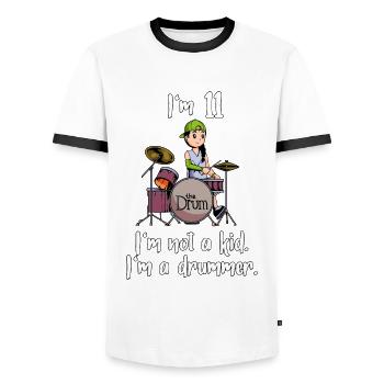 I'm 11 - Girl Drummer - Men's Ringer Shirt - white/black - Front - AI Model Female 172 light (172cm) & AI Model Male 178 dark (178cm)