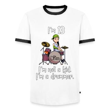 I'm 13 - Girl Drummer - Men's Ringer Shirt - white/black - Front - AI Model Female 172 light (172cm) & AI Model Male 178 dark (178cm)