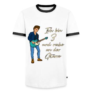 Ich bin 3 - Jungen Gitarrist - Männer Kontrast-T-Shirt - Weiß/Schwarz - Vorne - AI Model Female 172 light (172cm) & AI Model Male 178 dark (178cm)
