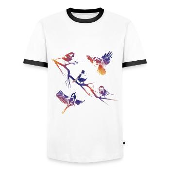 Oiseaux sur une branche - T-shirt contrasté Homme - blanc/noir - Devant - AI Model Female 172 light (172cm) & AI Model Male 178 dark (178cm)