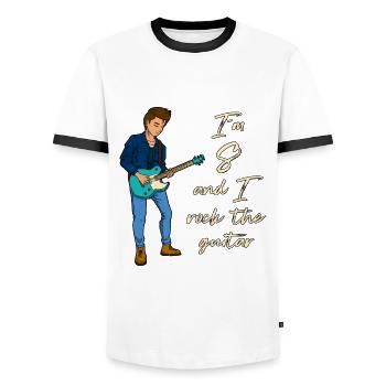 I'm 8 - Young Guitarist - Men's Ringer Shirt - white/black - Front - AI Model Female 172 light (172cm) & AI Model Male 178 dark (178cm)