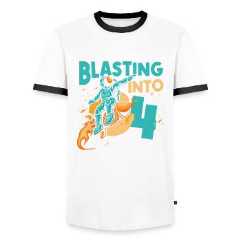 Astronauten-liebhaber-raumschiff All the best for the 4. - Men's Ringer Shirt - white/black - Front - AI Model Female 172 light (172cm) & AI Model Male 178 dark (178cm)