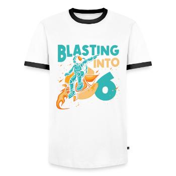Astronauten-liebhaber-raumschiff All the best for the 6. - Men's Ringer Shirt - white/black - Front - AI Model Female 172 light (172cm) & AI Model Male 178 dark (178cm)