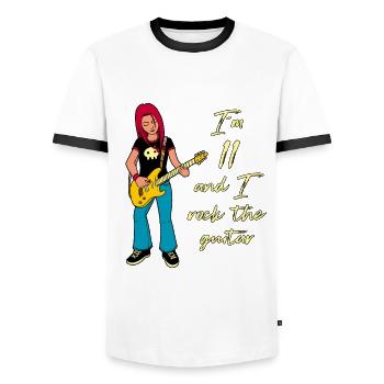 I'm 11 - Girl Guitarist - Men's Ringer Shirt - white/black - Front - AI Model Female 172 light (172cm) & AI Model Male 178 dark (178cm)
