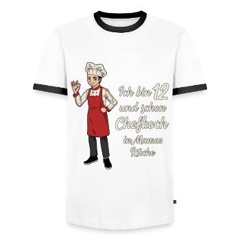 Ich bin 12 - Jungen Koch - Männer Kontrast-T-Shirt - Weiß/Schwarz - Vorne - AI Model Female 172 light (172cm) & AI Model Male 178 dark (178cm)