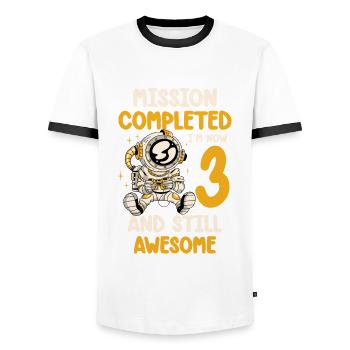 Mission completed I'm 3 now and always - Men's Ringer Shirt - white/black - Front - AI Model Female 172 light (172cm) & AI Model Male 178 dark (178cm)
