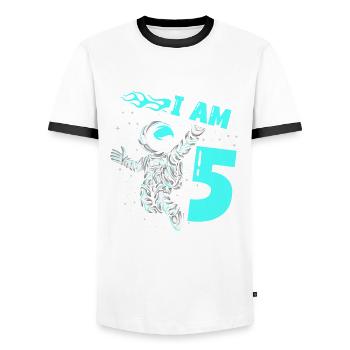 Astronauten-liebhaber-raumschiff All the best for the 5. - Men's Ringer Shirt - white/black - Front - AI Model Female 172 light (172cm) & AI Model Male 178 dark (178cm)