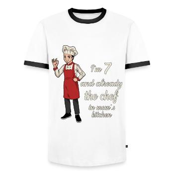 I' - Young Chef - Men's Ringer Shirt - white/black - Front - AI Model Female 172 light (172cm) & AI Model Male 178 dark (178cm)