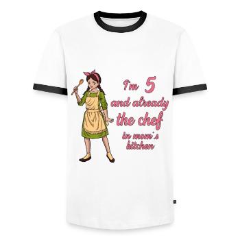 I'm 5 - Girl Chef - Men's Ringer Shirt - white/black - Front - AI Model Female 172 light (172cm) & AI Model Male 178 dark (178cm)