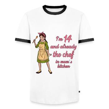 J’ai 14 ans - Girl Chef - T-shirt contrasté Homme - blanc/noir - Devant - AI Model Female 172 light (172cm) & AI Model Male 178 dark (178cm)