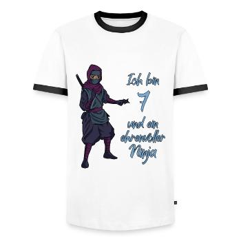Ich bin 7 - Jungen Ninja - Männer Kontrast-T-Shirt - Weiß/Schwarz - Vorne - AI Model Female 172 light (172cm) & AI Model Male 178 dark (178cm)