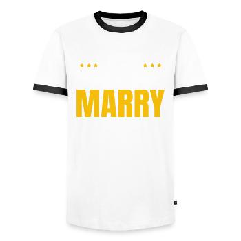 Si vous dites que je n’aime pas faire du shopping - T-shirt contrasté Homme - blanc/noir - Devant - AI Model Female 172 light (172cm) & AI Model Male 178 dark (178cm)