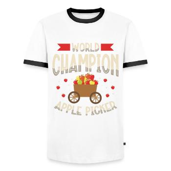 World Champion Apple Picker Fruit Apple Eater - Men's Ringer Shirt - white/black - Front - AI Model Female 172 light (172cm) & AI Model Male 178 dark (178cm)