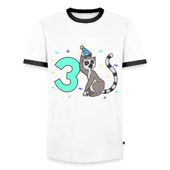 With Lemur - Children's birthday 3 years - Men's Ringer Shirt - white/black - Front - AI Model Female 172 light (172cm) & AI Model Male 178 dark (178cm)