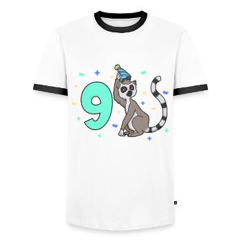 With lemur - Children's birthday 9 years - Men's Ringer Shirt - white/black - Front - AI Model Female 172 light (172cm) & AI Model Male 178 dark (178cm)