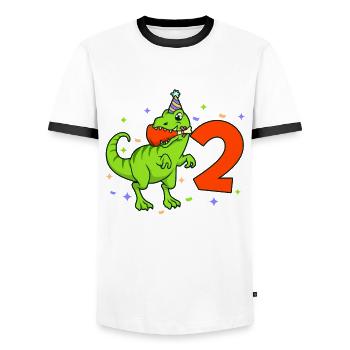 Mit TREX - Jungs Geburtstag 2 Jahre - Männer Kontrast-T-Shirt - Weiß/Schwarz - Vorne - AI Model Female 172 light (172cm) & AI Model Male 178 dark (178cm)