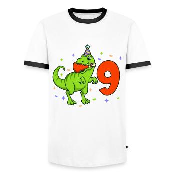 Mit TREX - Jungs Geburtstag 9 Jahre - Männer Kontrast-T-Shirt - Weiß/Schwarz - Vorne - AI Model Female 172 light (172cm) & AI Model Male 178 dark (178cm)
