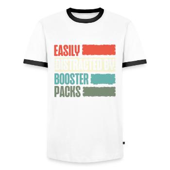 Easily distracted by Booster Packs Trading Card - Men's Ringer Shirt - white/black - Front - AI Model Female 172 light (172cm) & AI Model Male 178 dark (178cm)