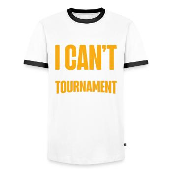 I Can't It's Tournament Season Trading Card Game - Männer Kontrast-T-Shirt - Weiß/Schwarz - Vorne - AI Model Female 172 light (172cm) & AI Model Male 178 dark (178cm)