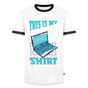 Ceci est mon programmeur-développeur web - T-shirt contrasté Homme - blanc/noir - Devant - AI Model Female 172 light (172cm) & AI Model Male 178 dark (178cm)